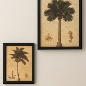 Set of 2 Coastal Palm Tree Framed Prints – Beach House Wall Art